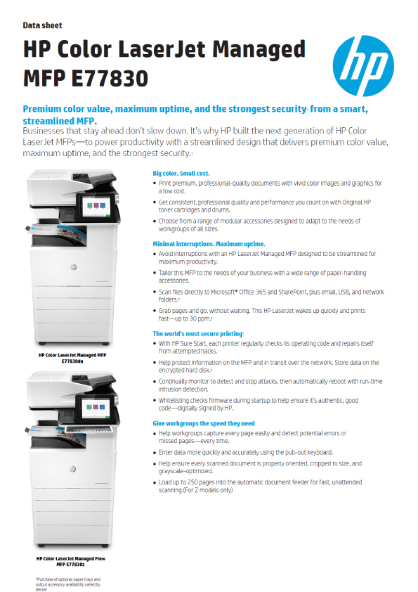 HP Color LaserJet Managed MFP-E77830dn brochure