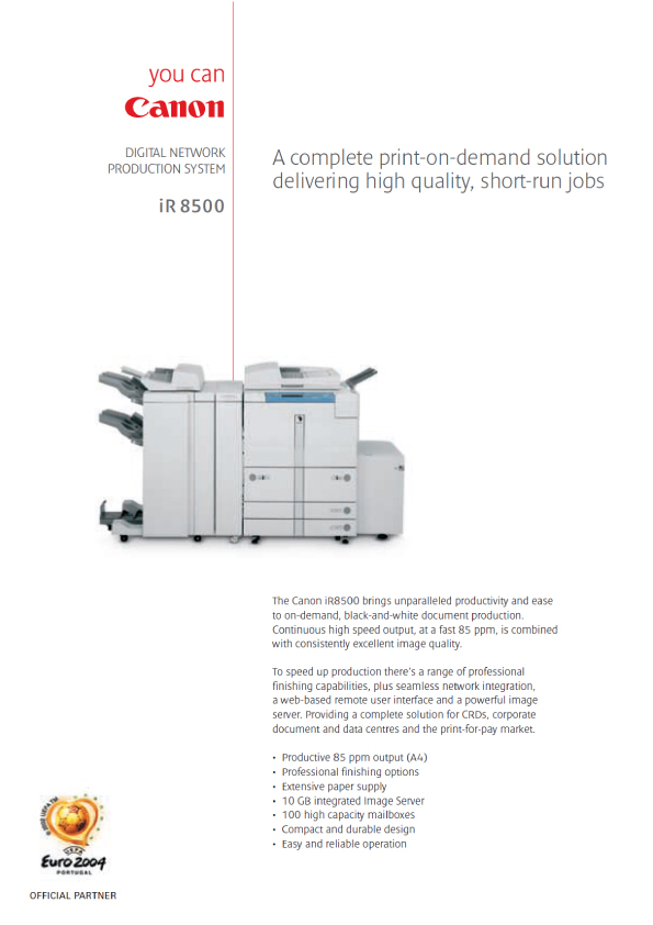 This is a Canon-iR8500 uk:Brochure from Europe(United Kingdom).